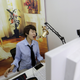 Online hostess Sun Xiaohou sings during a live broadcast